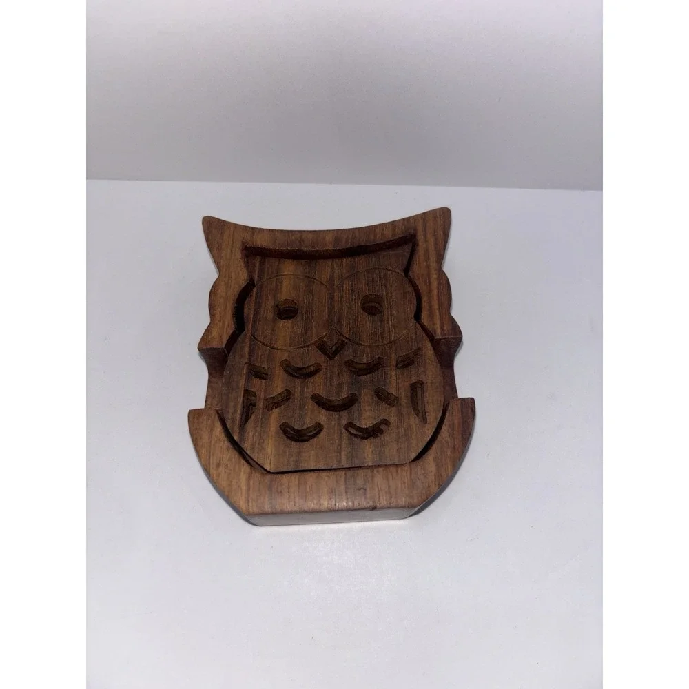 Vintage Wooden Owl Coasters Set Of‎ 4